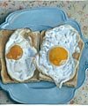 Fried eggs on toast, - . 