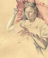 A woman reading Ruth Rendell, 2004 - coloured pencils on paper. 
